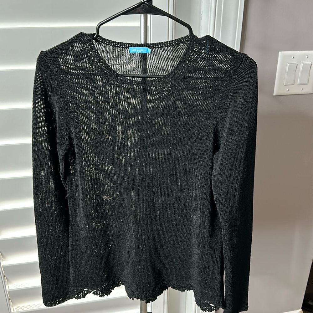 J. McLaughlin Sweater Womens Small Black Crochet Knit Long Sleeve Pullover